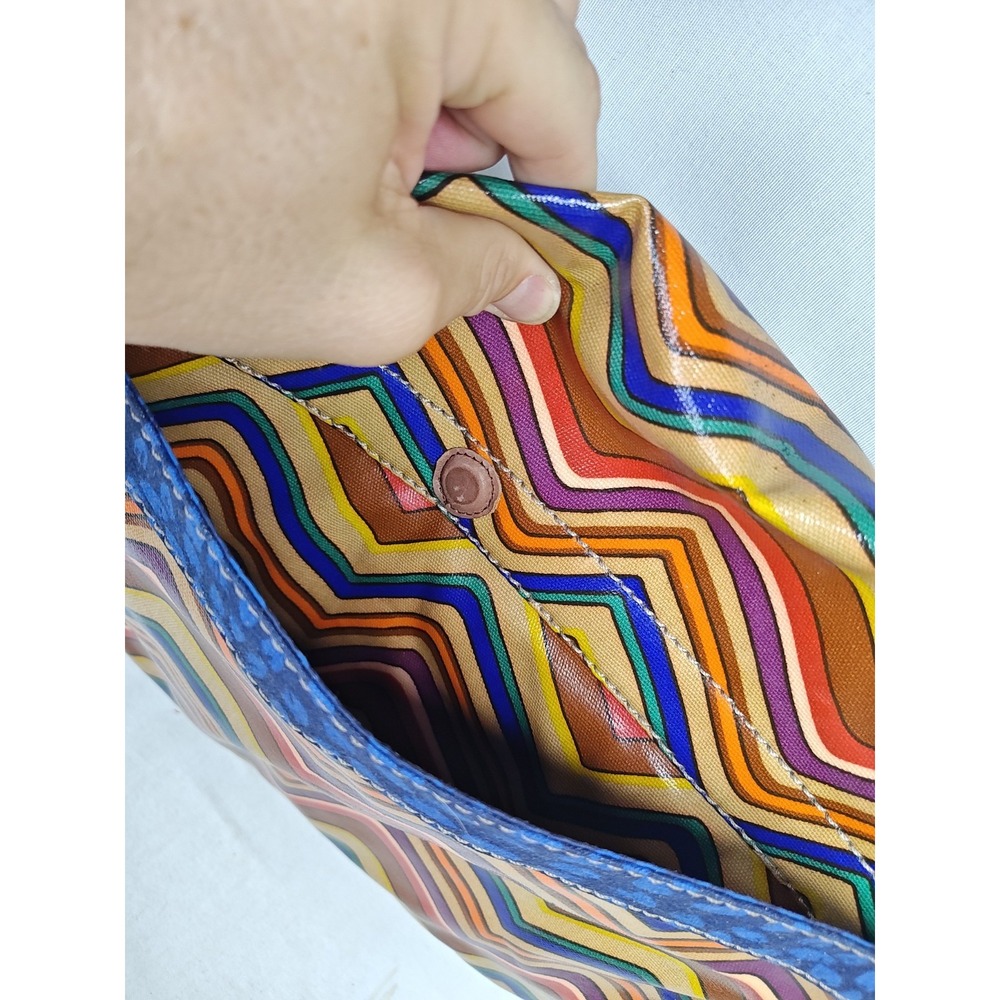 FOSSIL Keyper Flap Crossbody Messenger‎ Bag Stripe Blue Yellow Orange Brown New - Picture 8 of 13